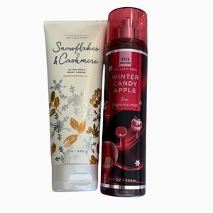 Bath & Body Works 2 Winter Candy Apple Spray & Snowflakes & Cashmere Cream